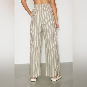 Dynamite Heidi Wide Leg Linen Pull-On Pants Beige Striped Size Extra Large NWT